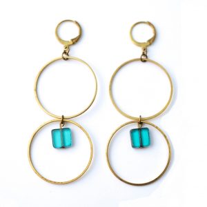 boucles d'oreilles créoles pierre de verre turquoise