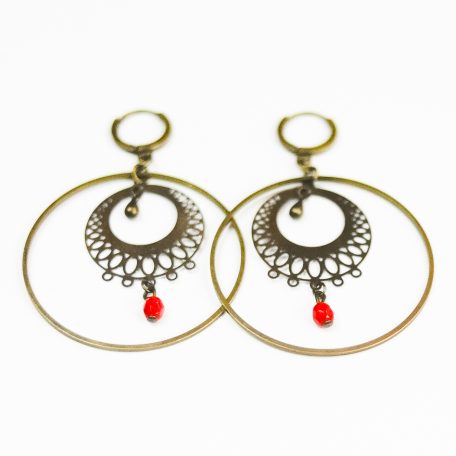 boucles créoles orientales perles rouges