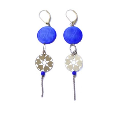 bijou fantaisie boucles d'oreilles coeur laiton pierre bleu nuit