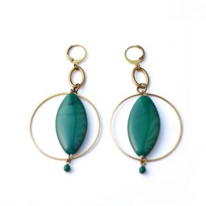 boucles d'oreilles creoles perle verte empire