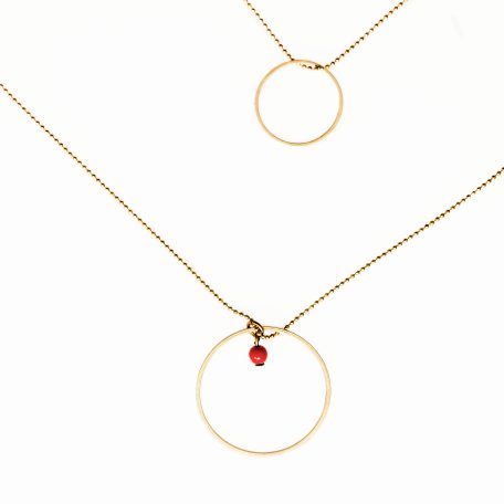 Collier chaine fine en laiton double cercle laiton doré et ses petites perles en verre de couleur
