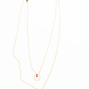 Collier double rang LAÏLI cercle et losange en laiton doré et ses petites perles en verre de couleur
